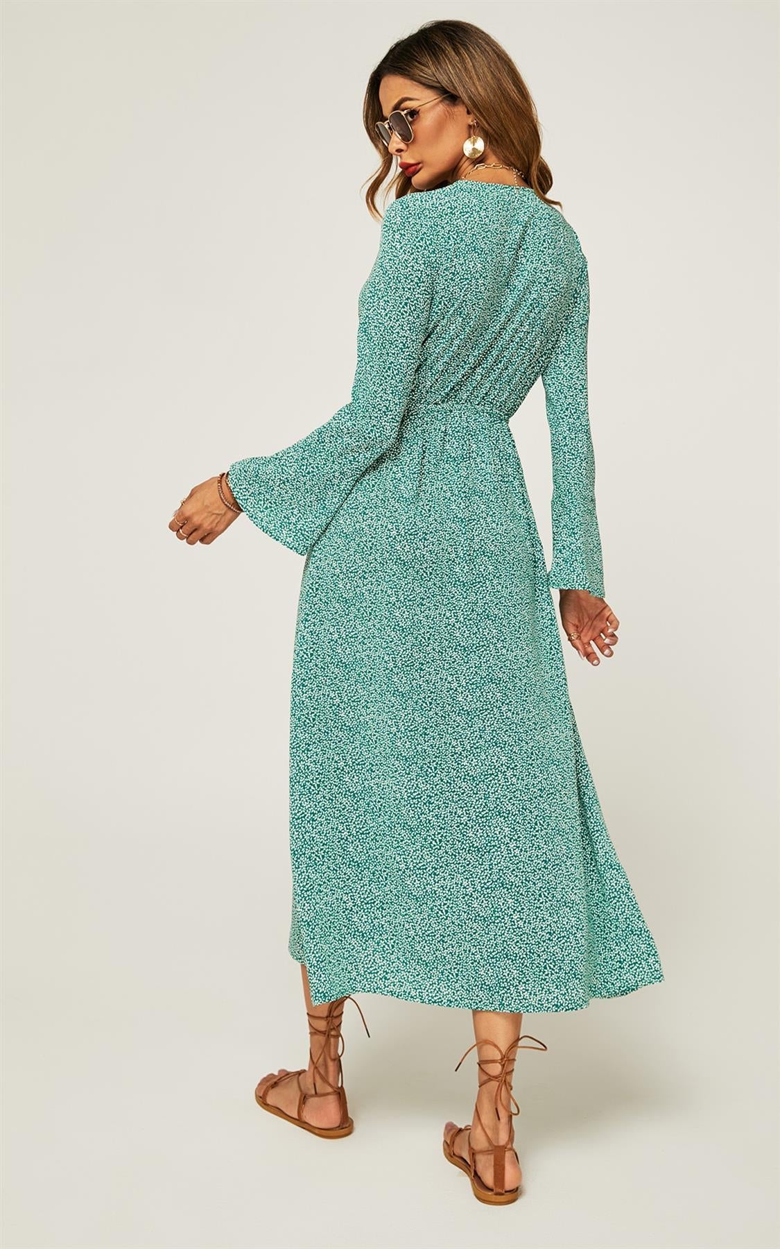 Eukalyptus Wickelkleid Langarm mit Sprenkelmuster