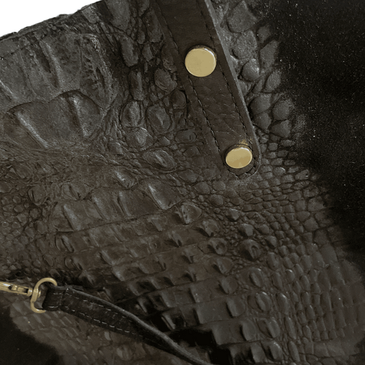 Leder Beutel Tasche Krokooptik Veloursleder Schwarz