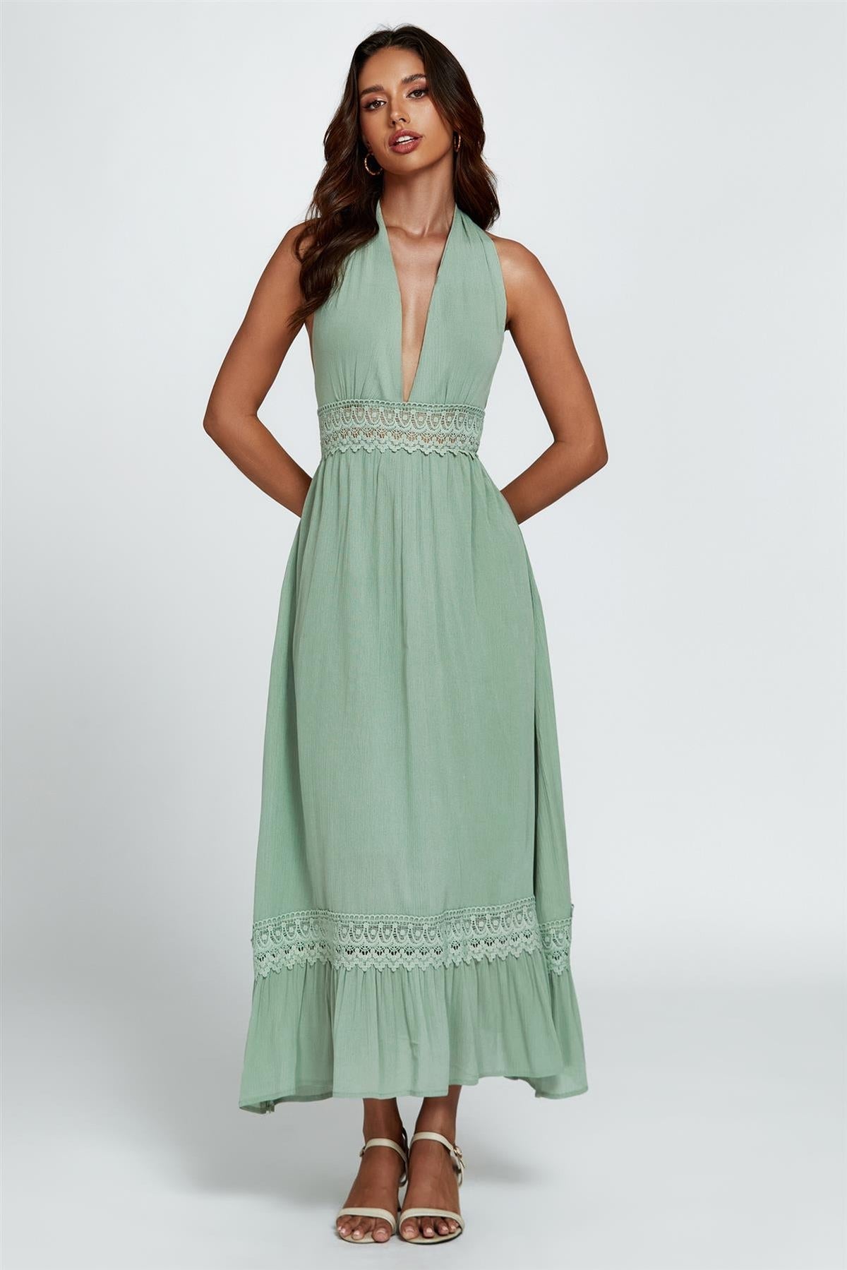 Salbeigarten Neckholder Maxikleid mit Spitze