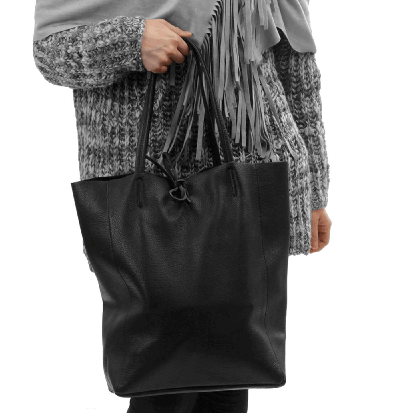 Leder Shopper mit Innentasche Altsilber