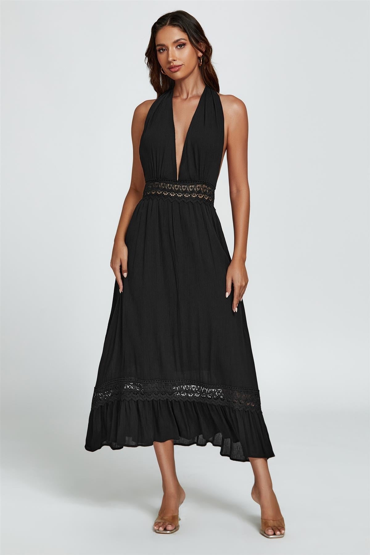 Onyx Neckholder Maxikleid mit Spitze