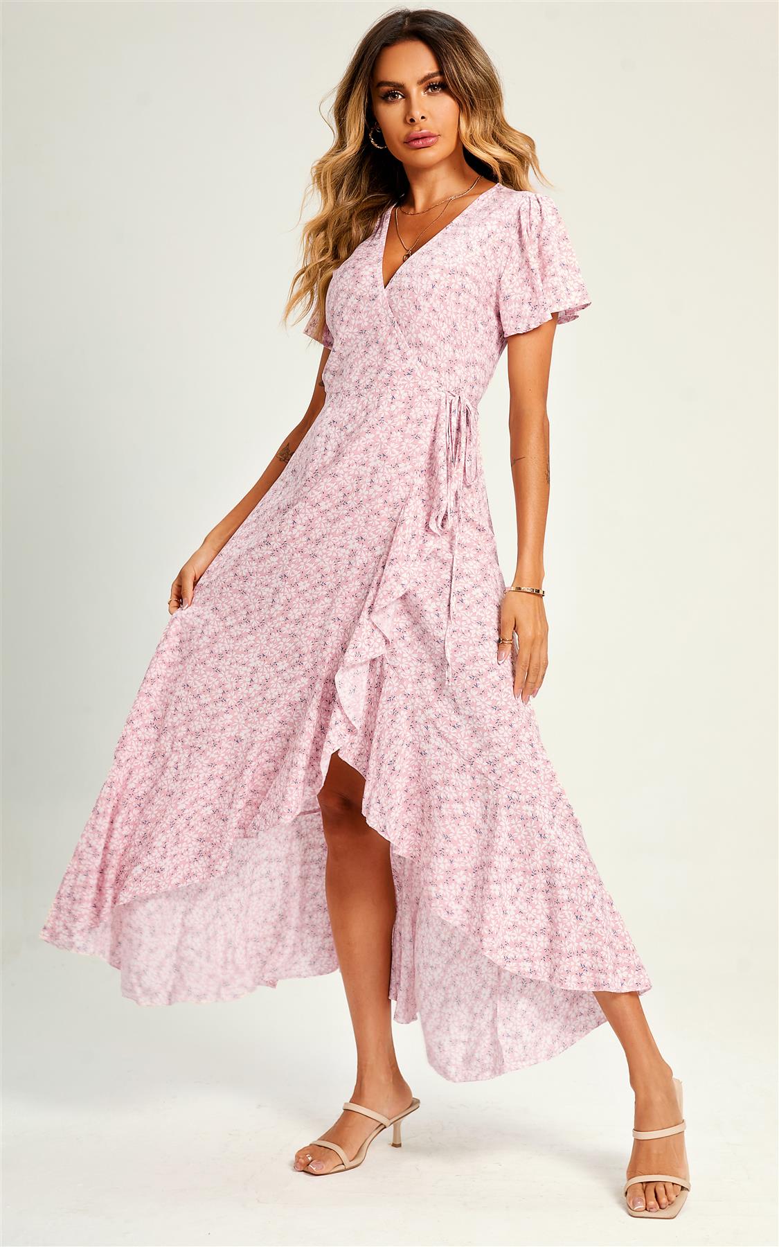 Kirschblüte Maxikleid mit High Low Saum