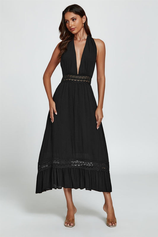 Onyx Neckholder Maxikleid mit Spitze