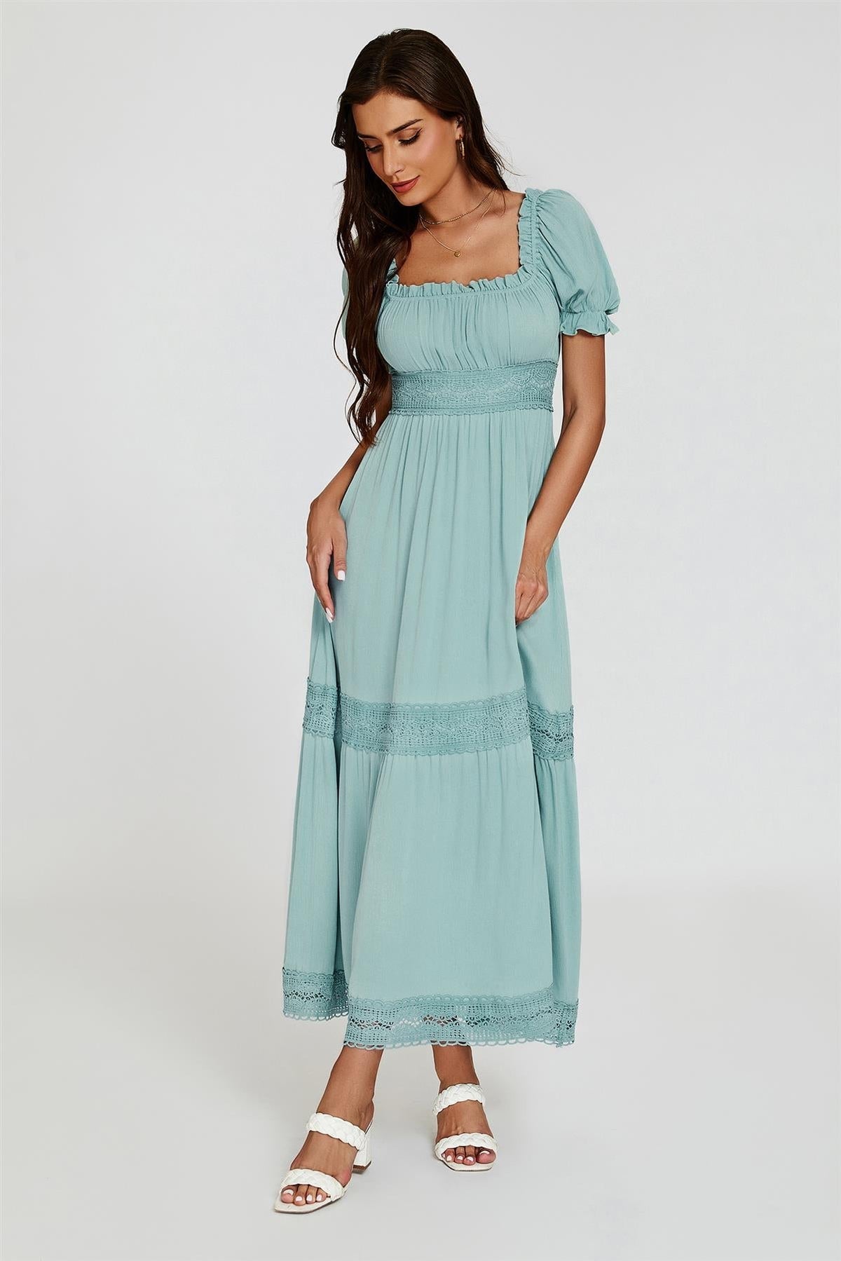Lagune Cottage Maxikleid mit Puffärmeln und Spitze