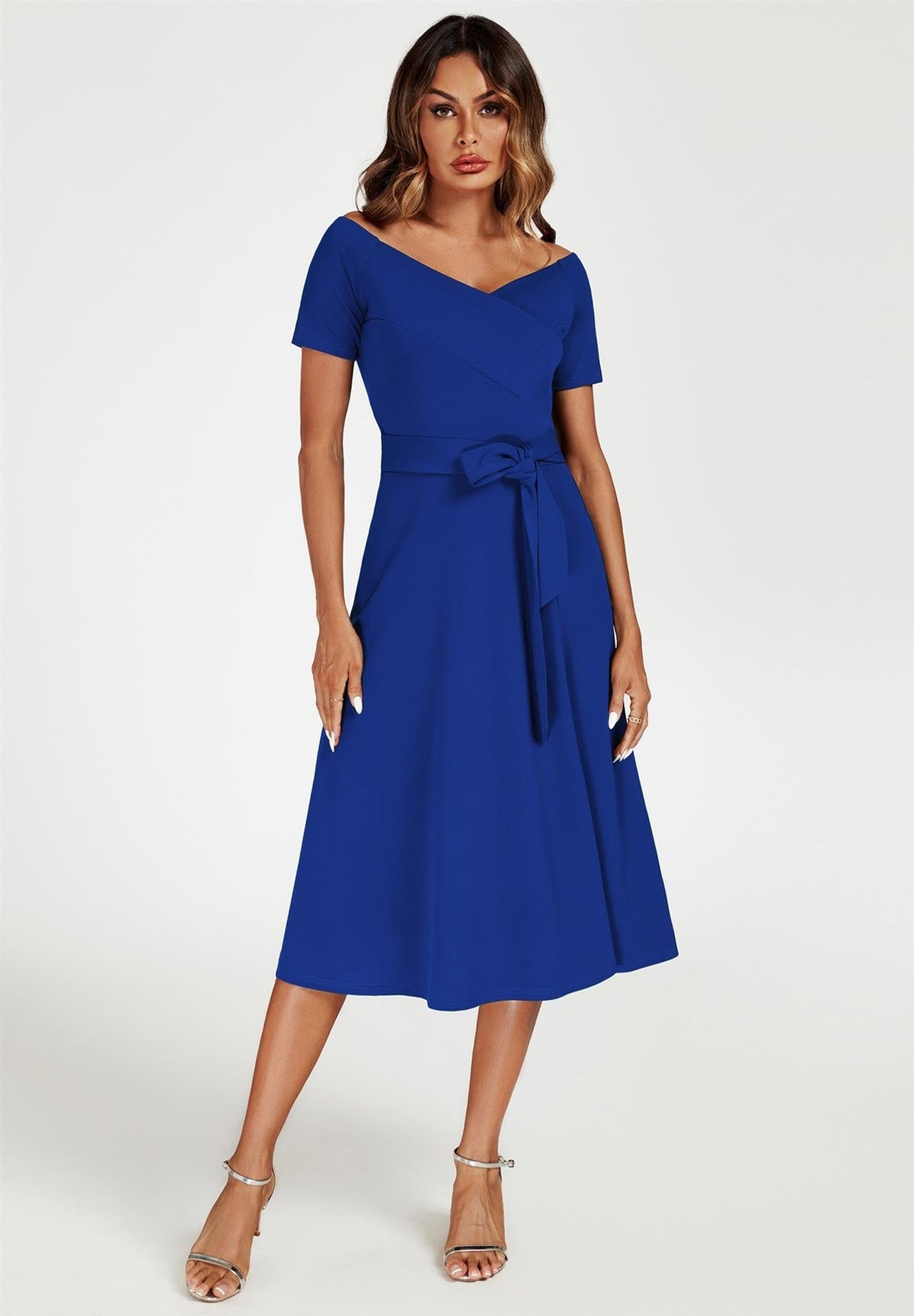 Lapis Carmen Midikleid mit Schleife in Königsblau
