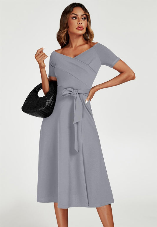 Graues Carmen Midikleid