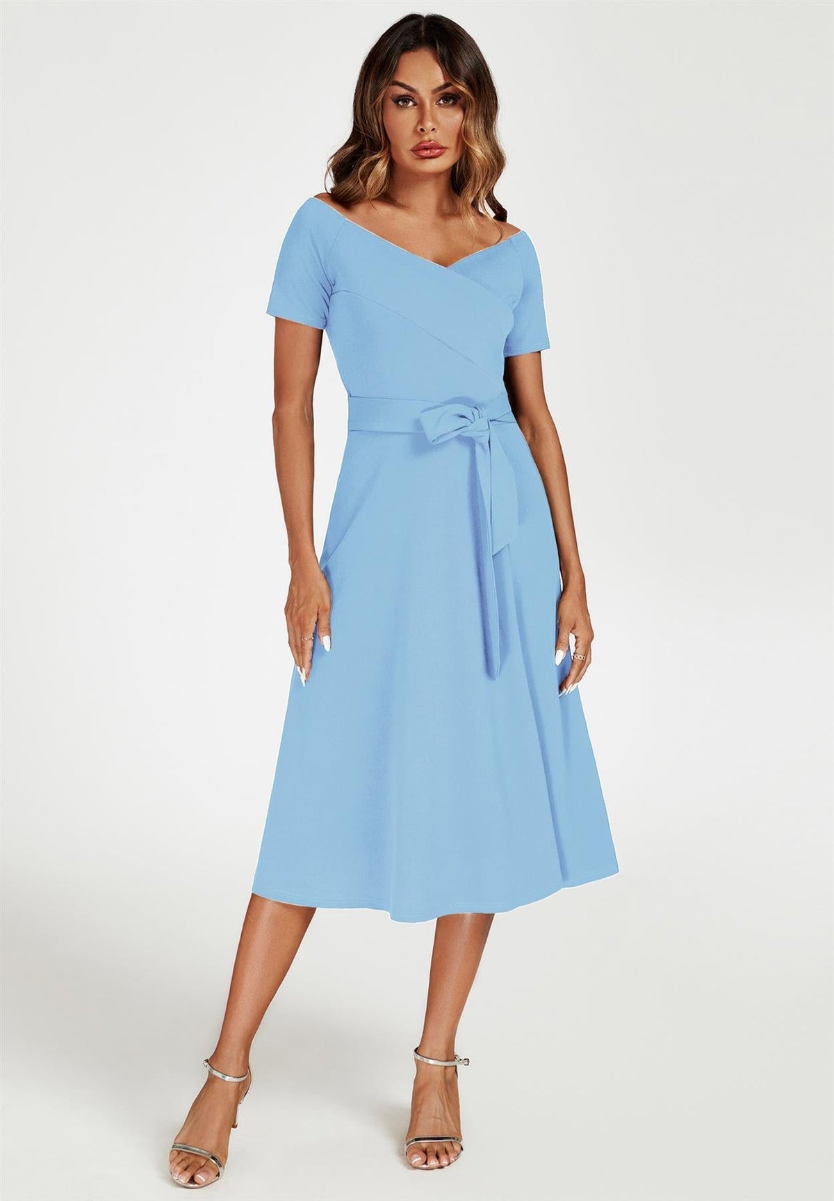 Blaues Carmen Midikleid 