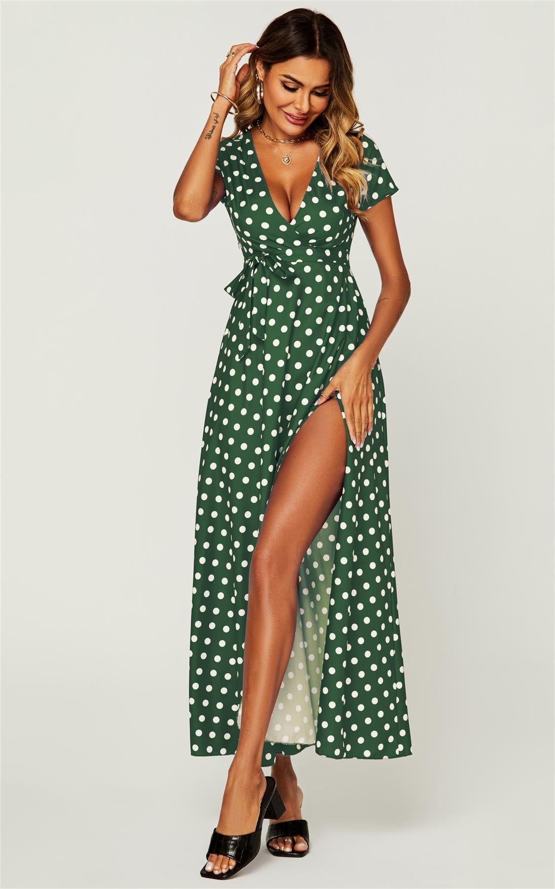 Amalfi Polka Dot Maxikleid in Grün