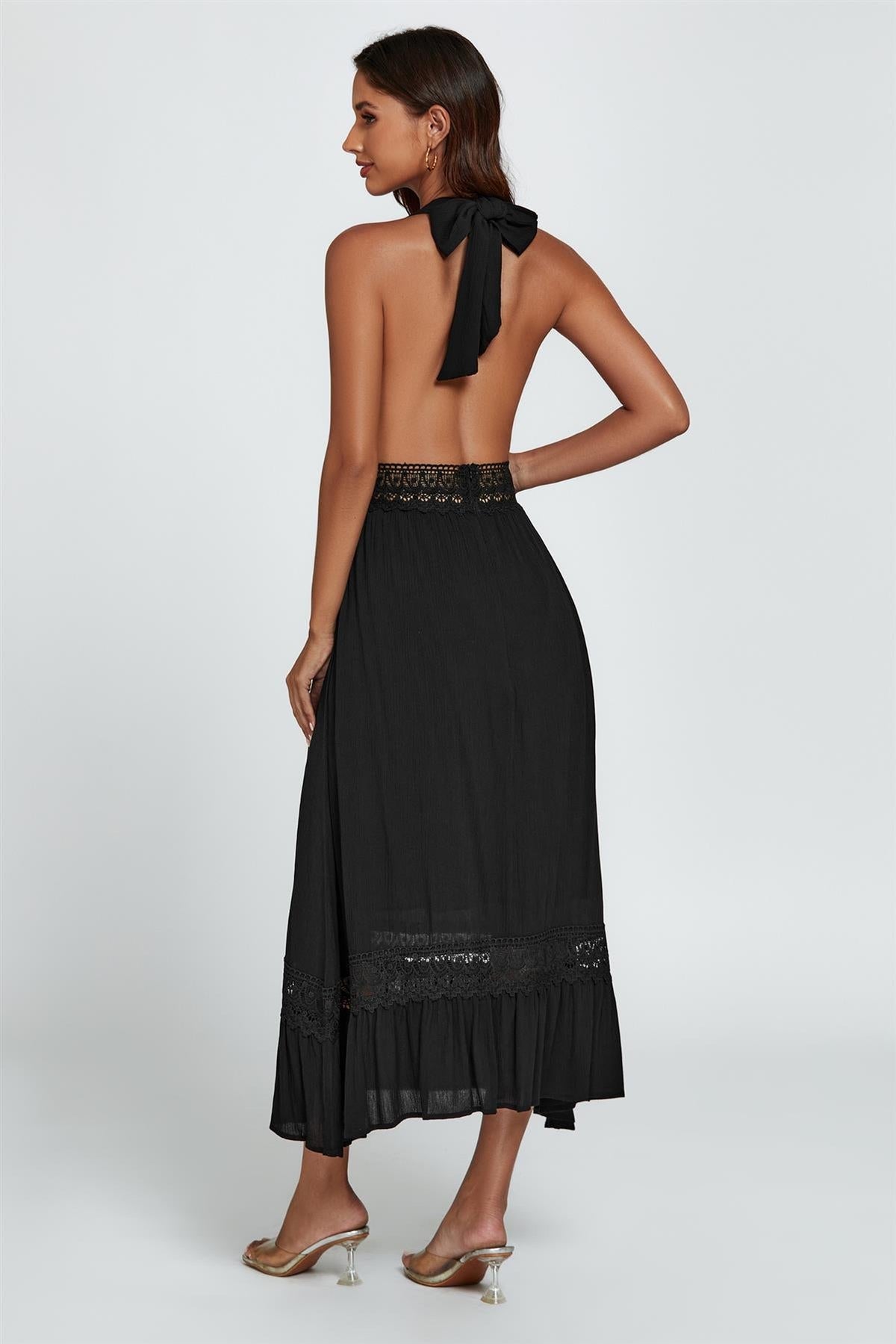 Onyx Neckholder Maxikleid mit Spitze