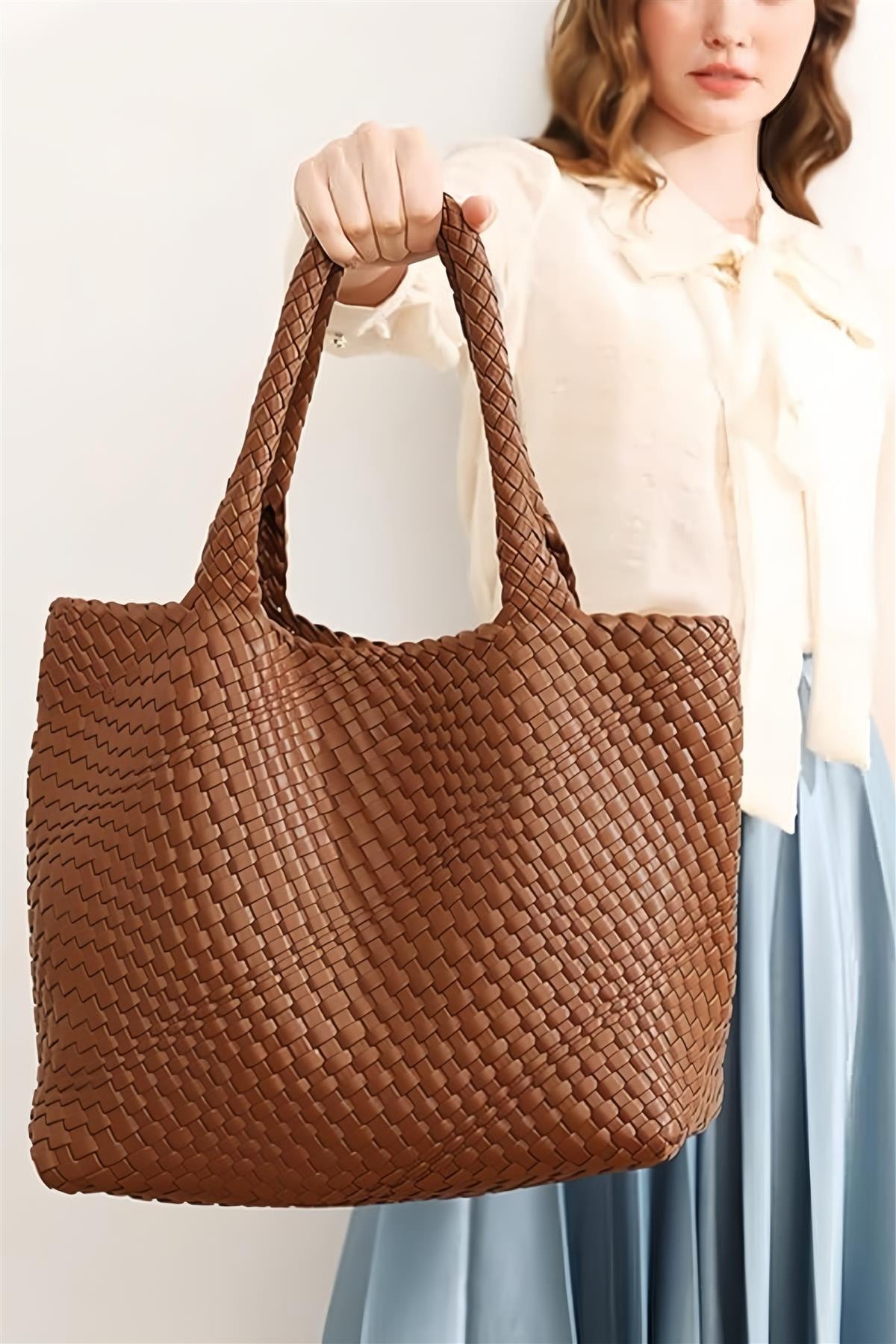 Siena Flechtshopper Cognac mit Innentasche