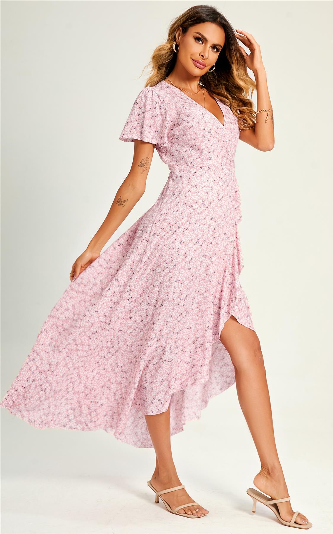 Kirschblüte Maxikleid mit High Low Saum