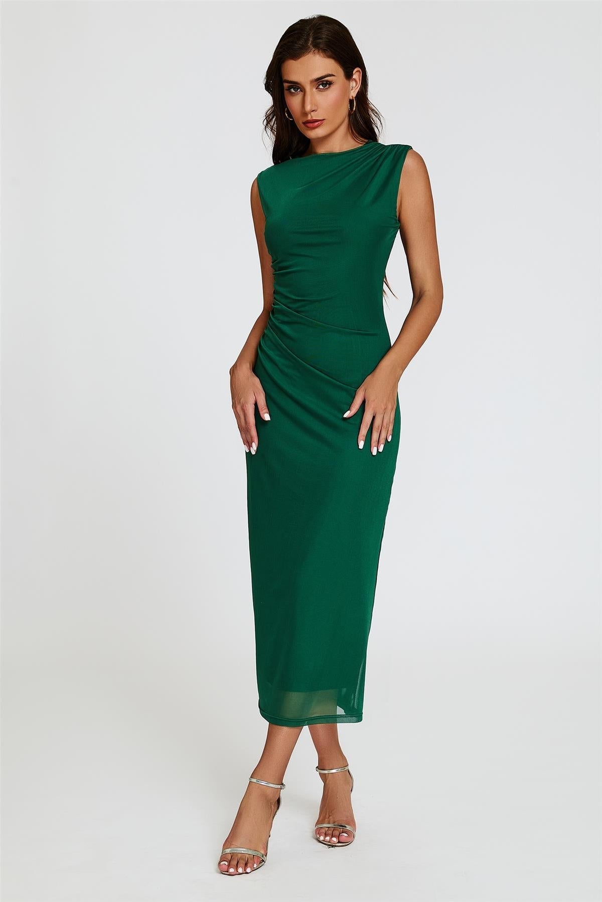 Jade Mesh Maxikleid mit Drapierung