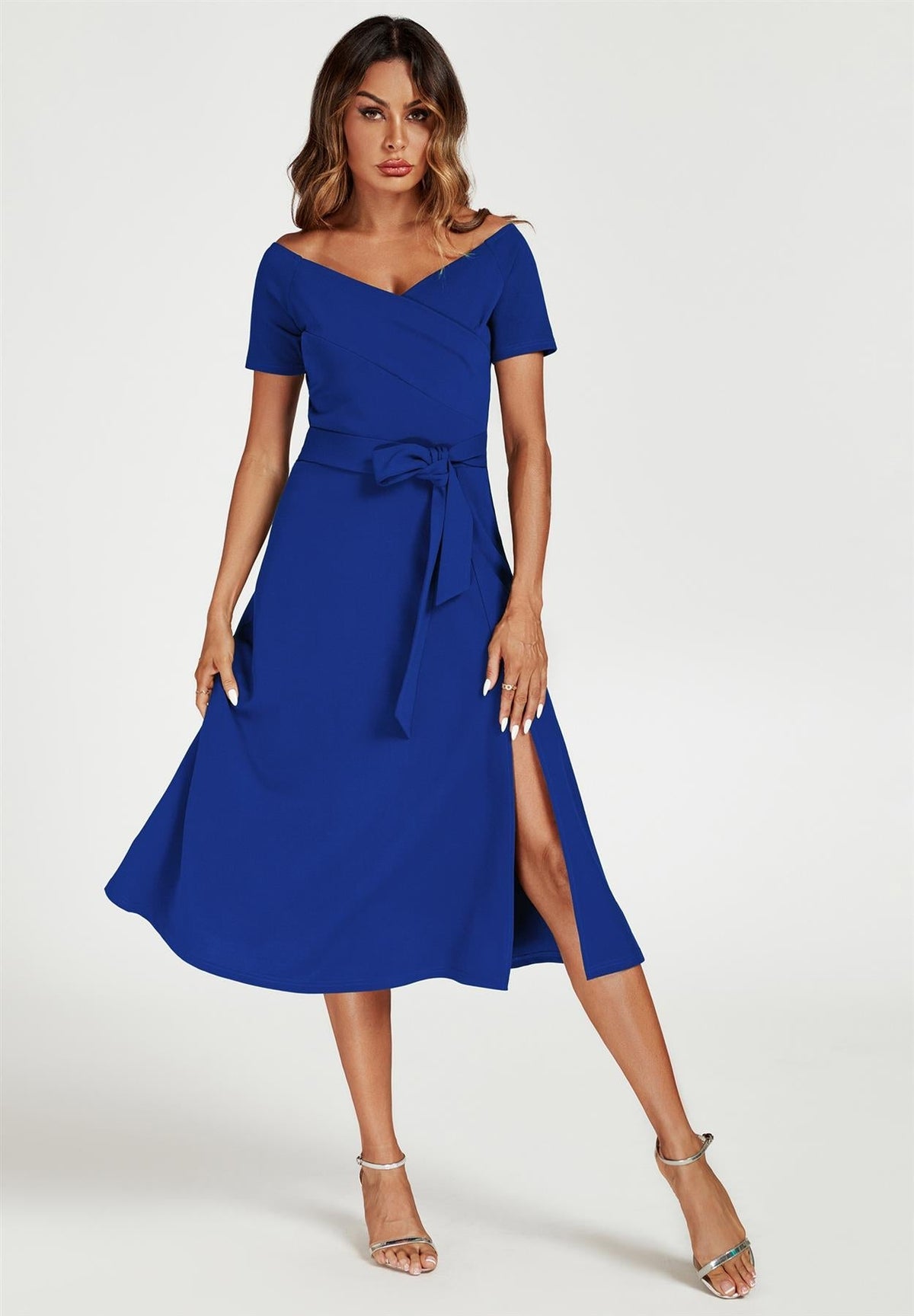 Lapis Carmen Midikleid mit Schleife in Königsblau