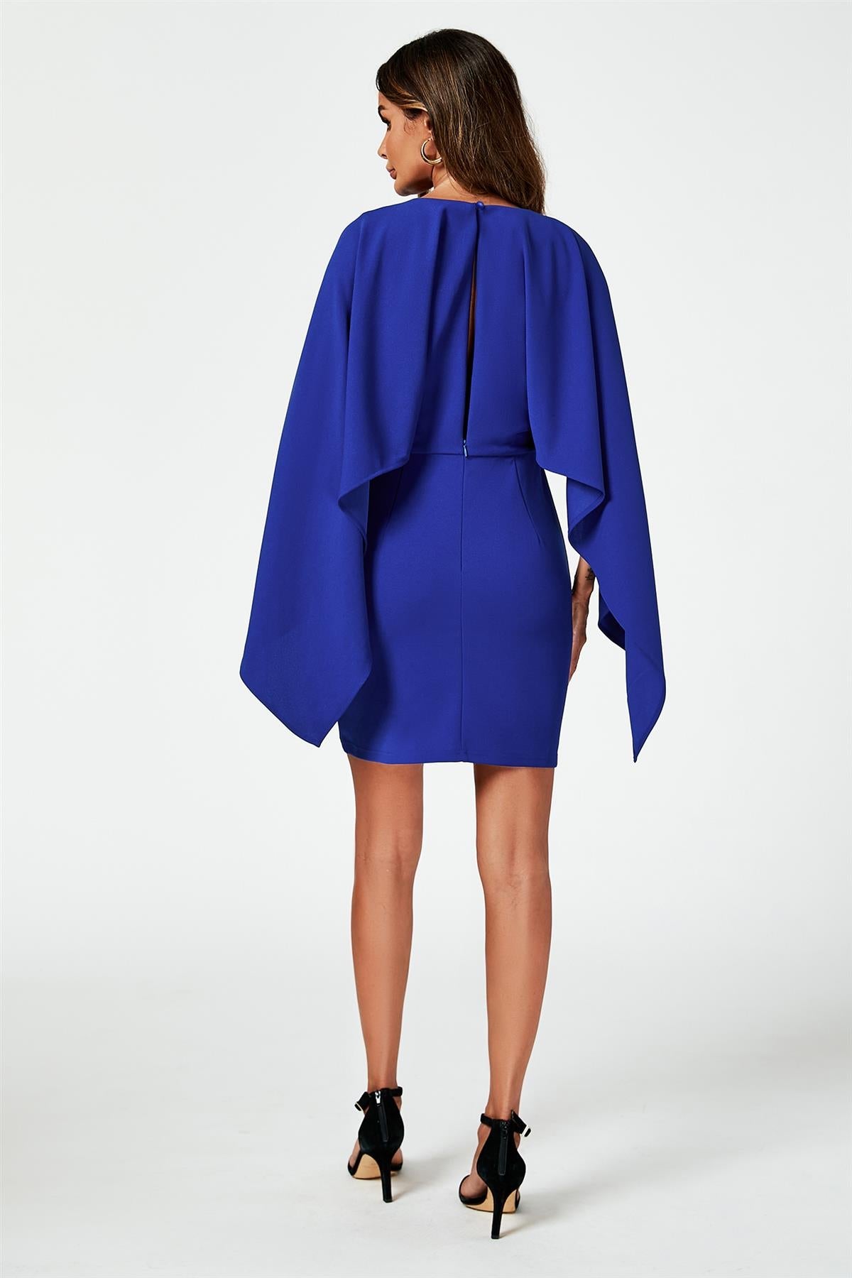 Saphir Cape Minikleid mit Rückenausschnitt