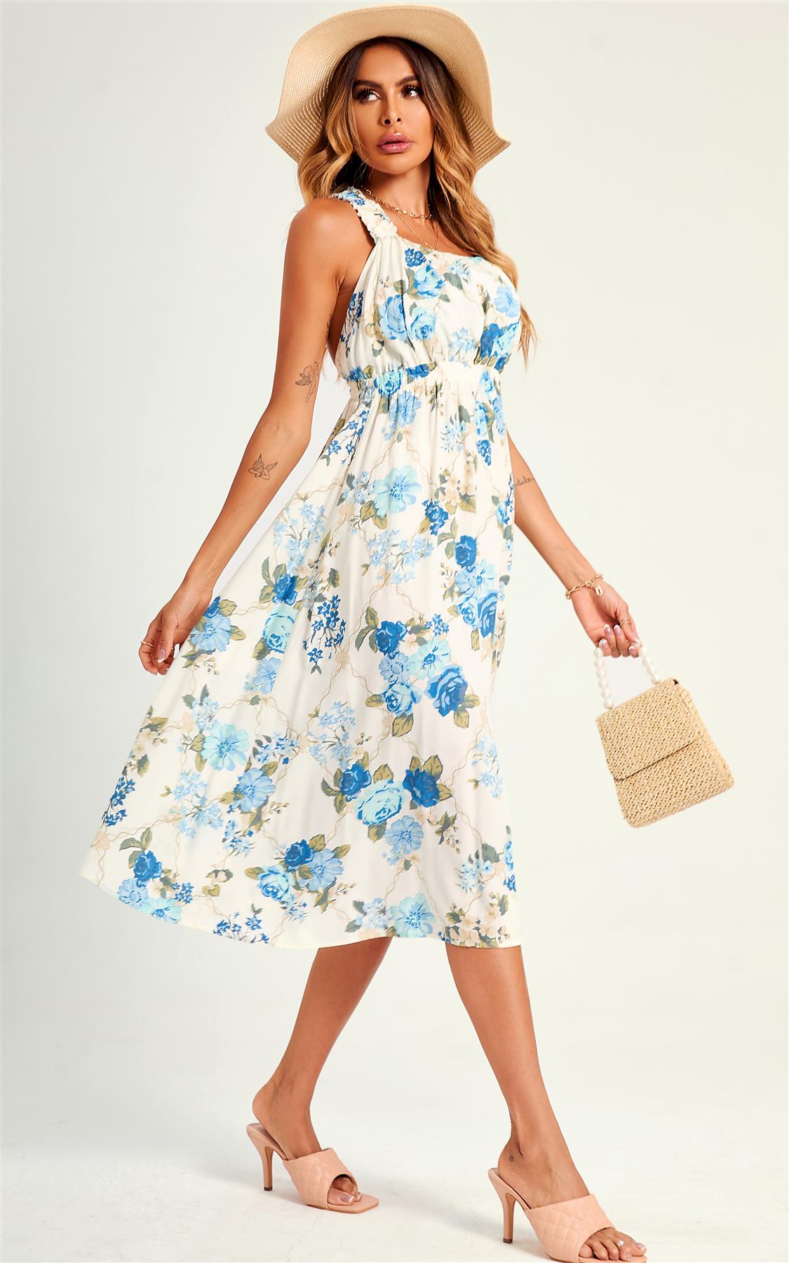 Porzellanrose Midikleid mit gekreuztem Rücken