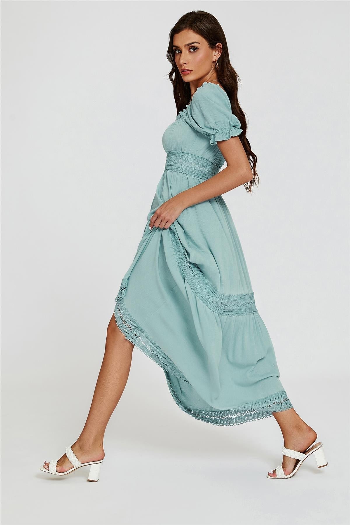Lagune Cottage Maxikleid mit Puffärmeln und Spitze