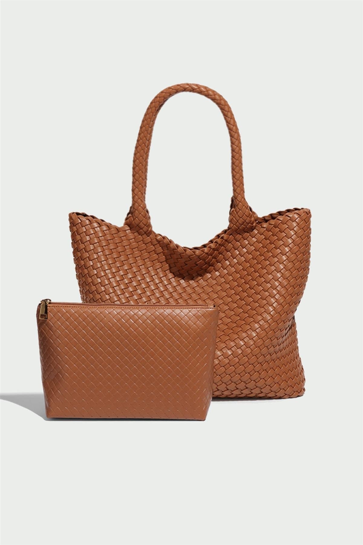 Siena Flechtshopper mit Innentasche in Cognac