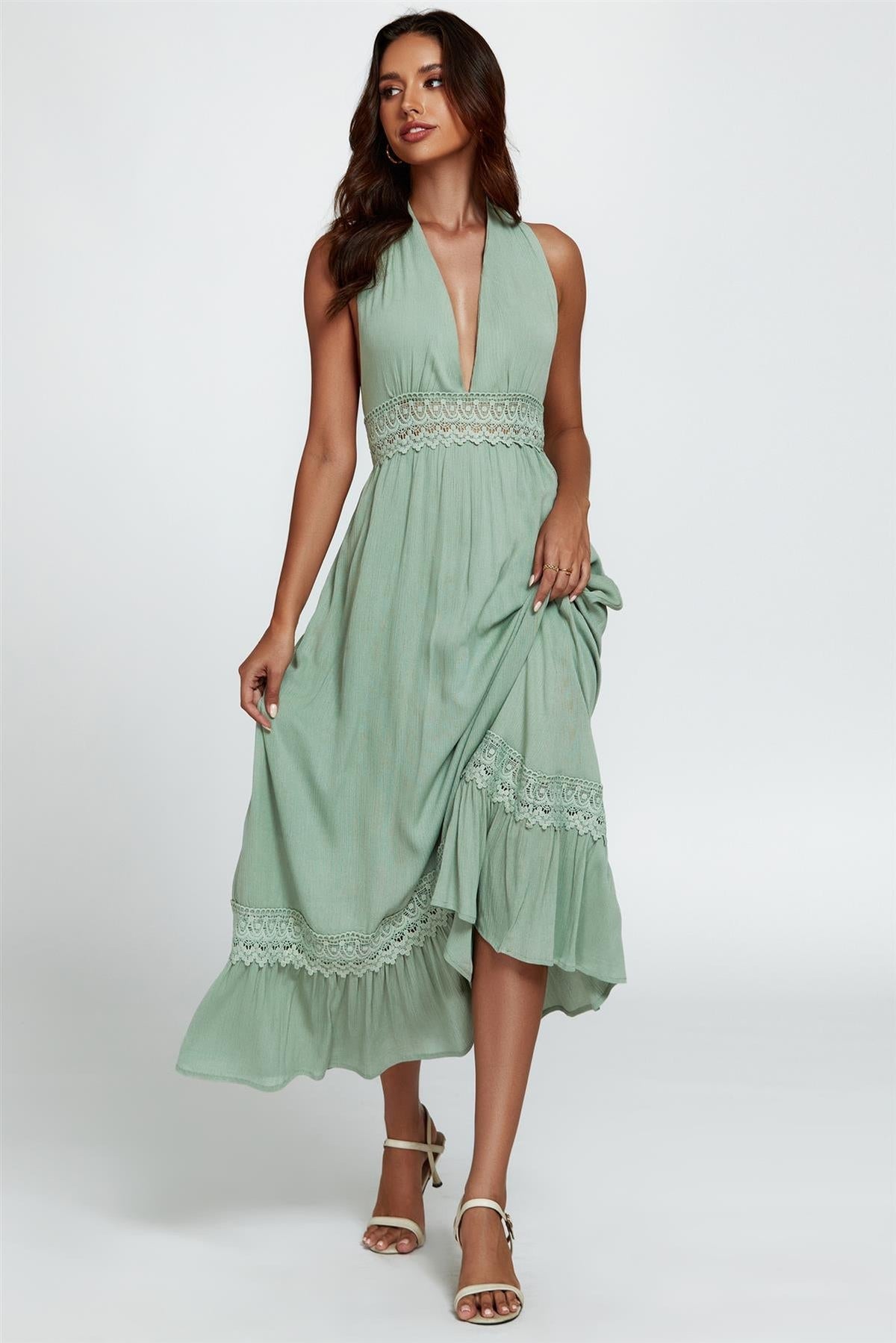 Salbeigarten Neckholder Maxikleid mit Spitze