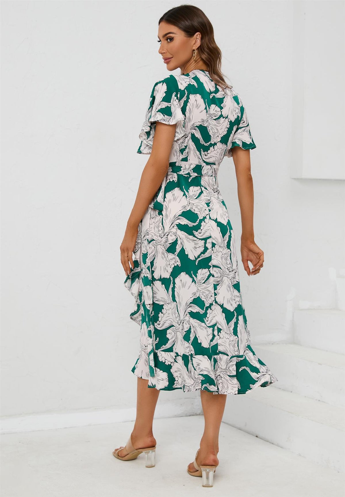 Botanica Wickelkleid mit großen Blüten in Grün