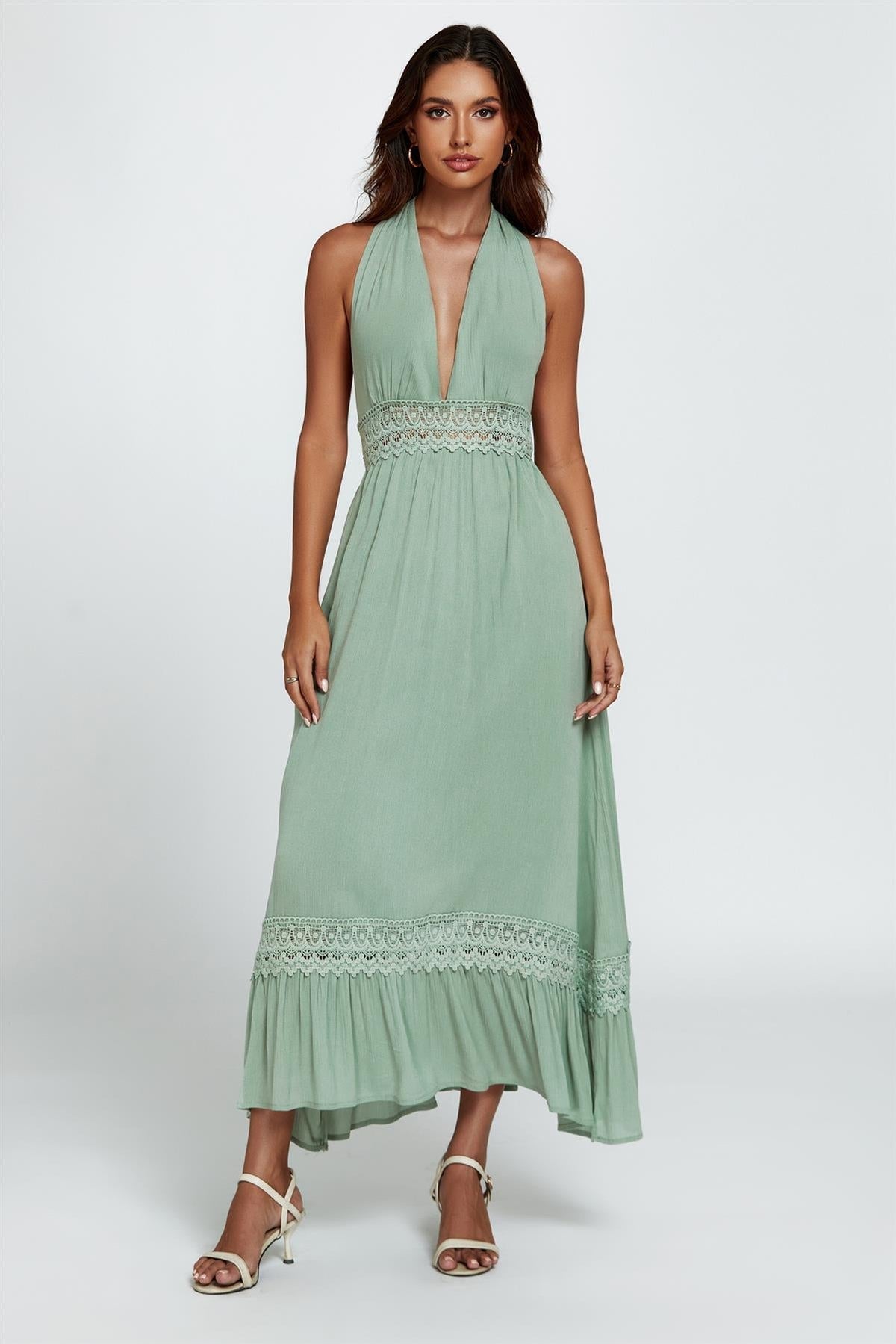 Salbeigarten Neckholder Maxikleid mit Spitze