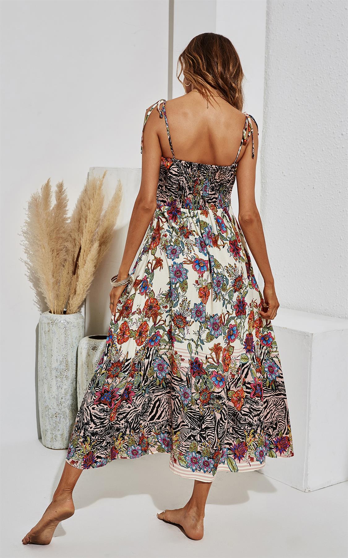 Wildgarten Midikleid mit Zebra und Blumen