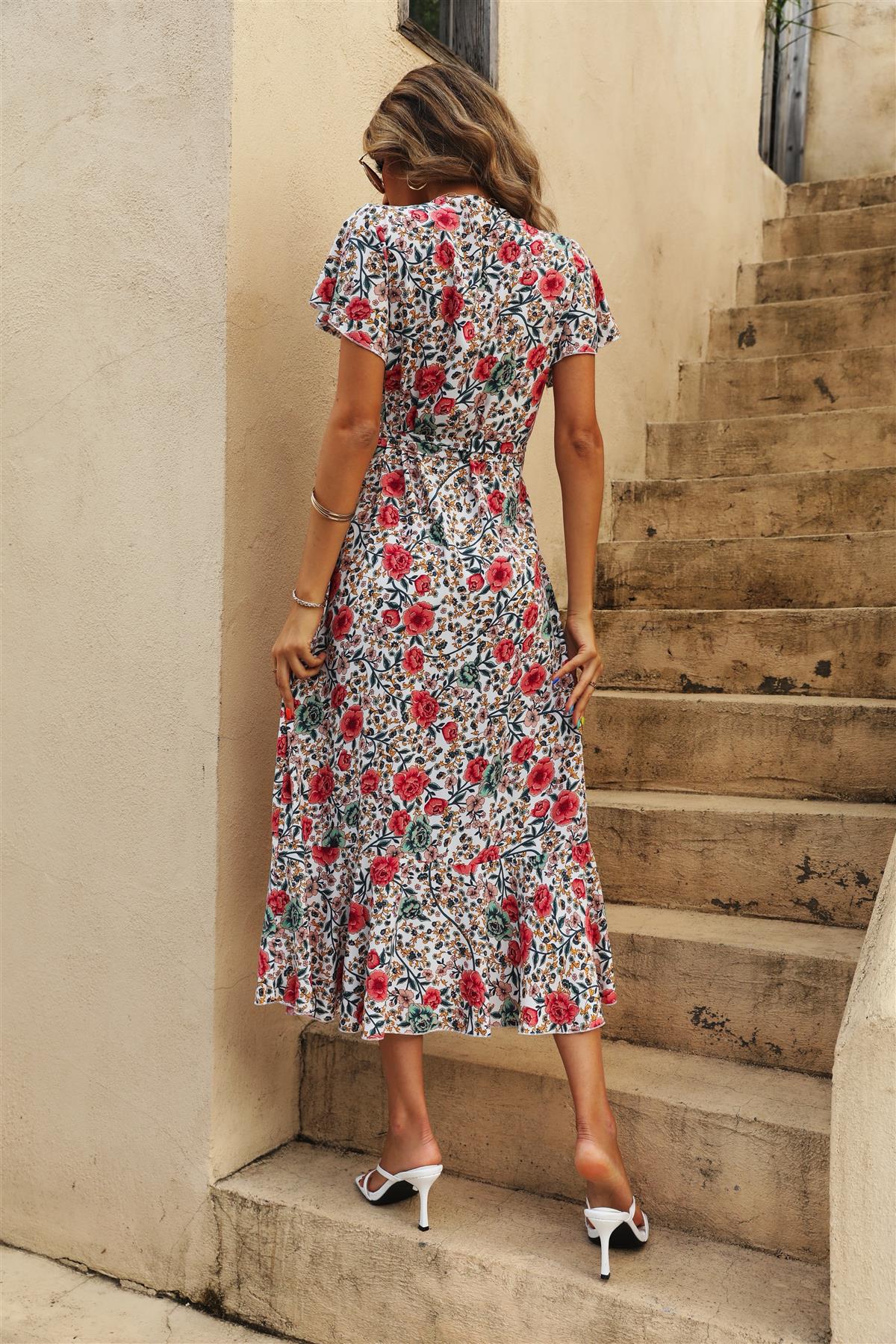 Toskana Wickelkleid mit Rosen und Engelsärmeln