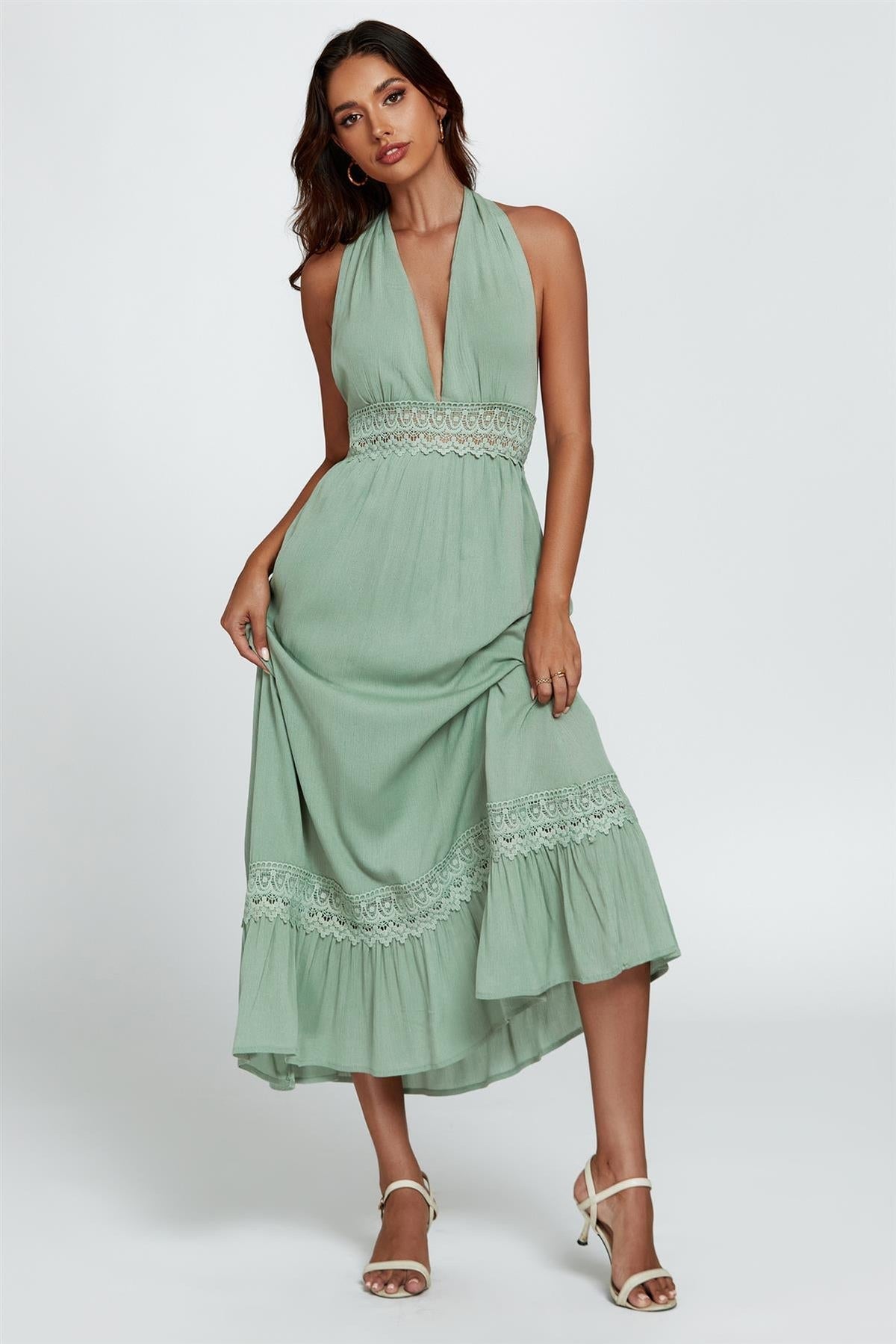 Salbeigarten Neckholder Maxikleid mit Spitze