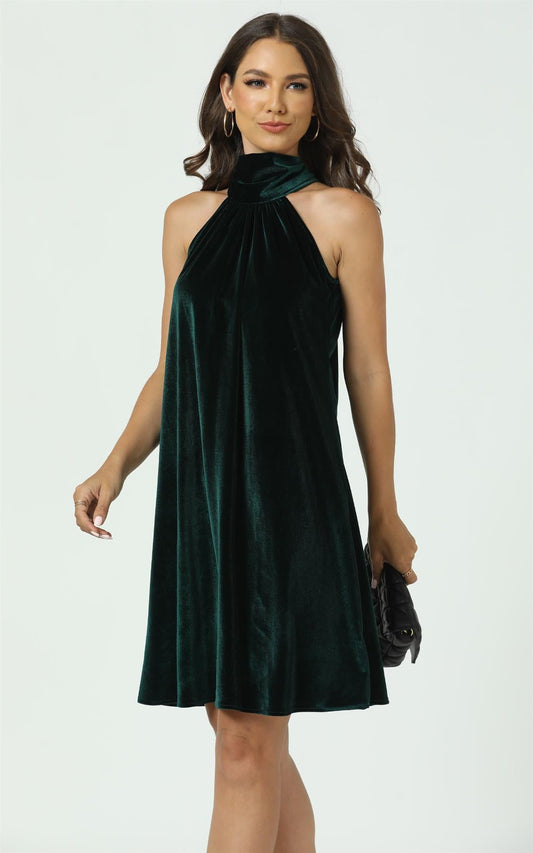 Mitternacht Samtkleid Tannengrün mit Neckholder