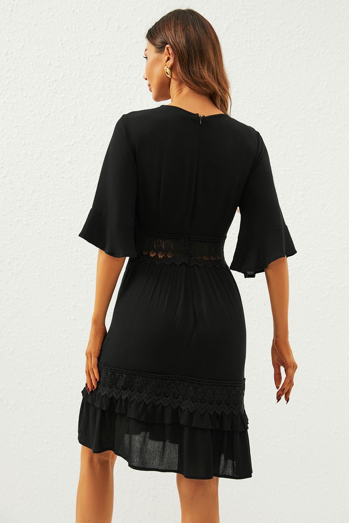 Mitternachtsspitze Boho Kleid mit Volantärmeln