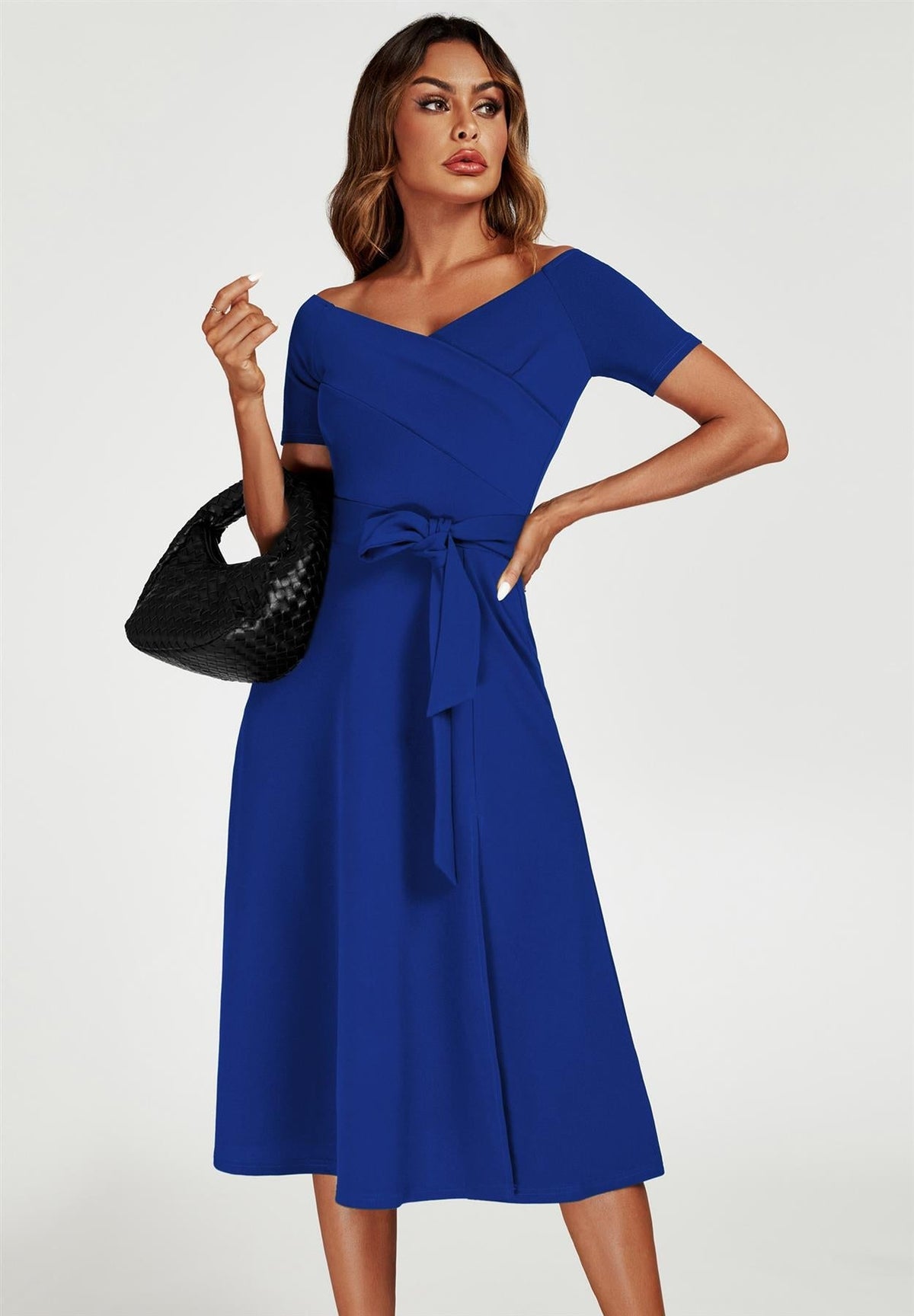Lapis Carmen Midikleid mit Schleife in Königsblau