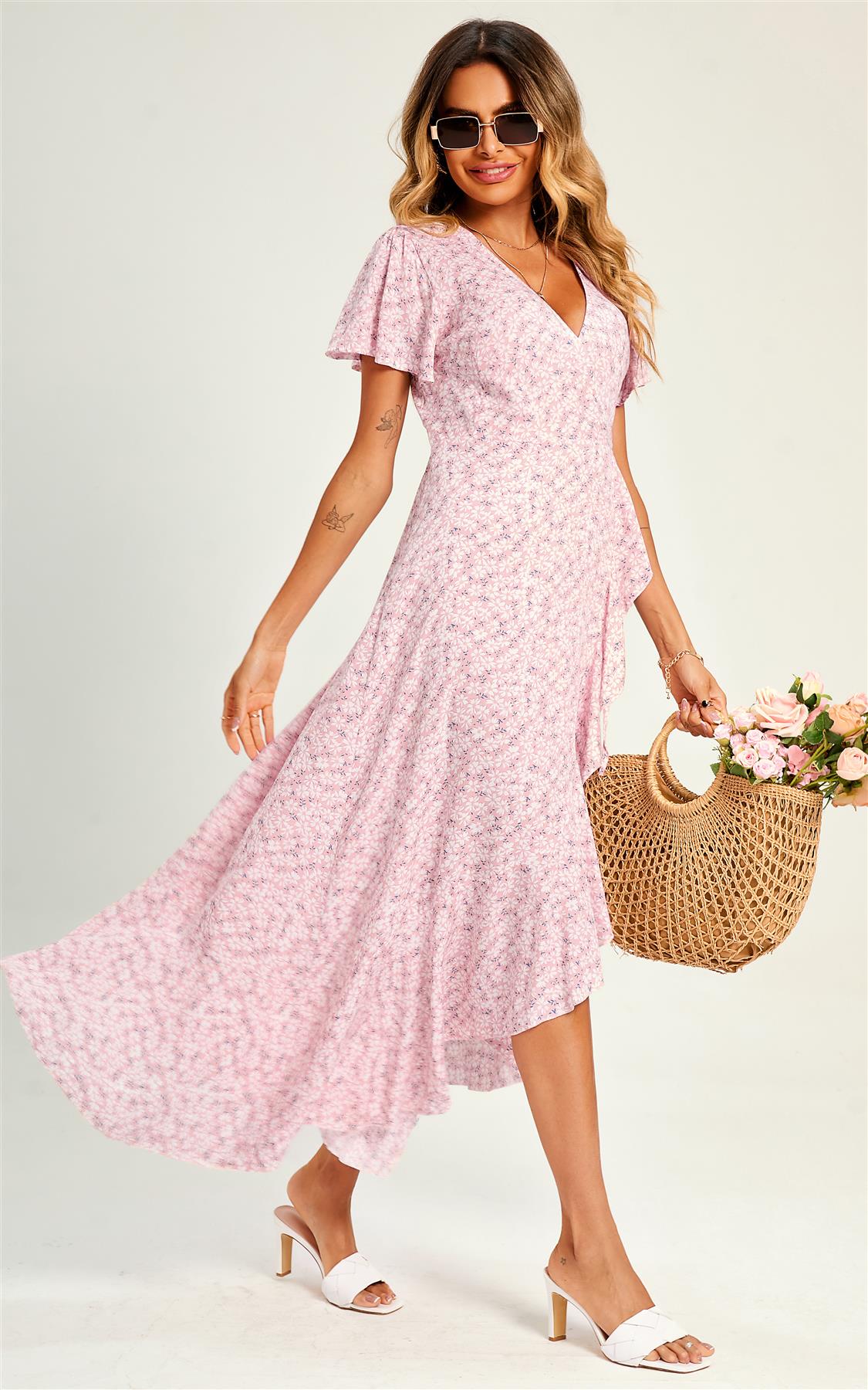 Kirschblüte Maxikleid mit High Low Saum