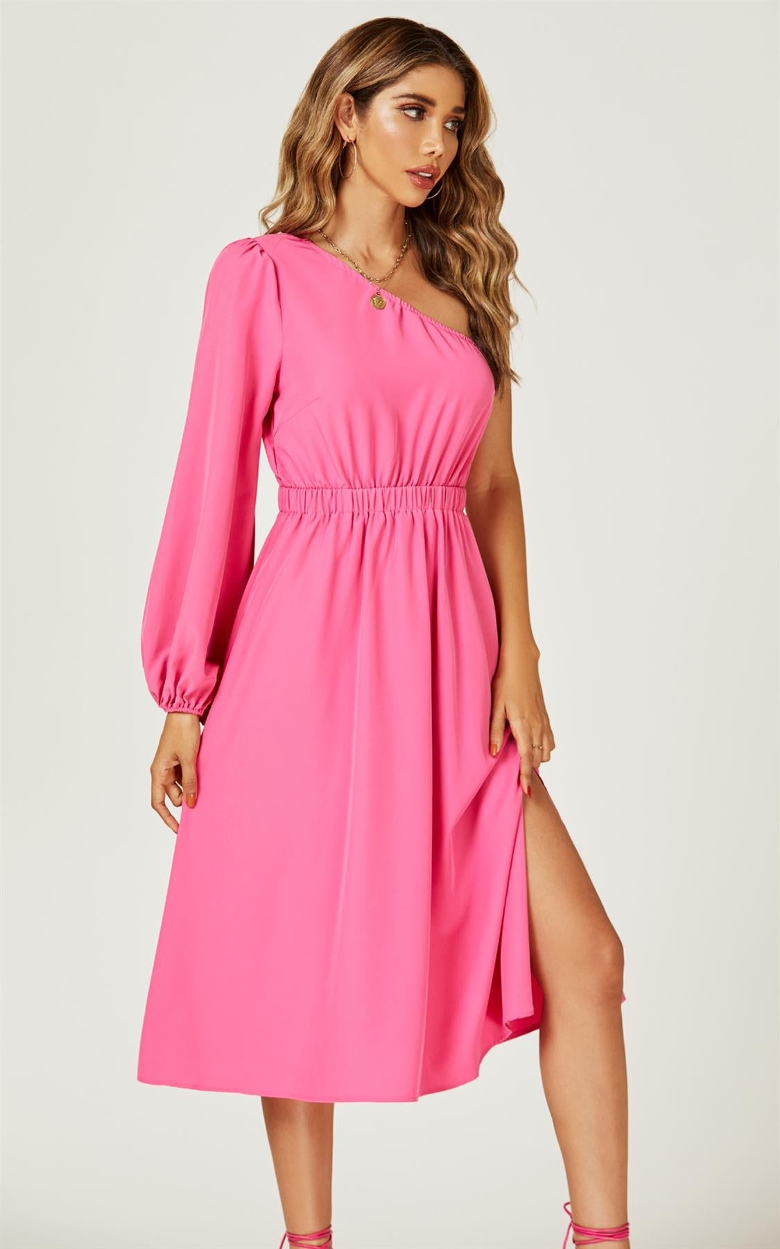 Hibiskus One Shoulder Midikleid mit Kettenträger