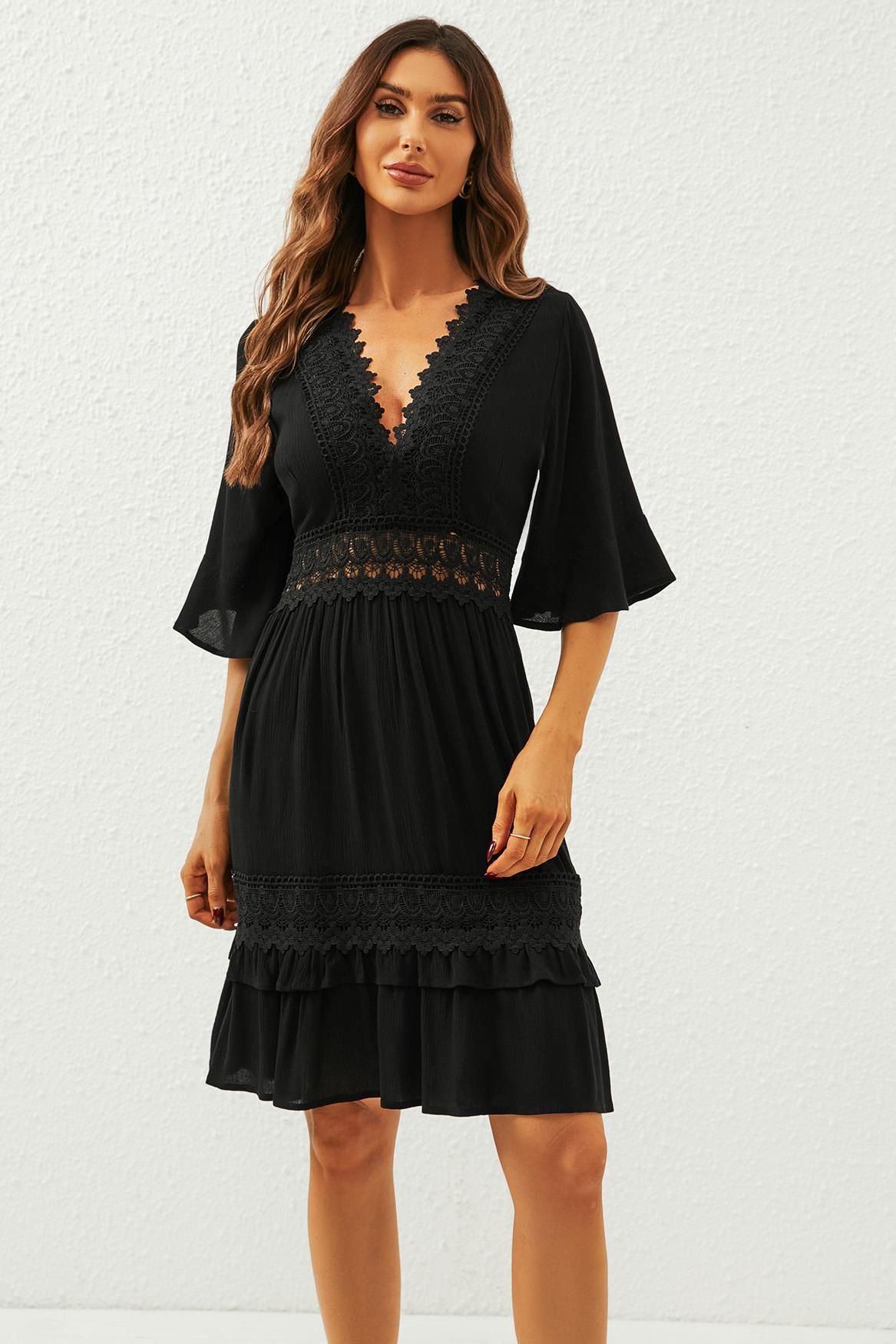 Mitternachtsspitze Boho Kleid mit Volantärmeln