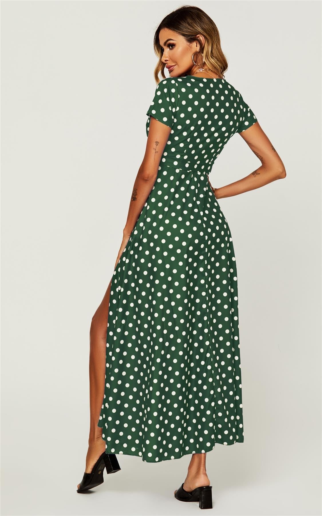 Amalfi Polka Dot Maxikleid in Grün