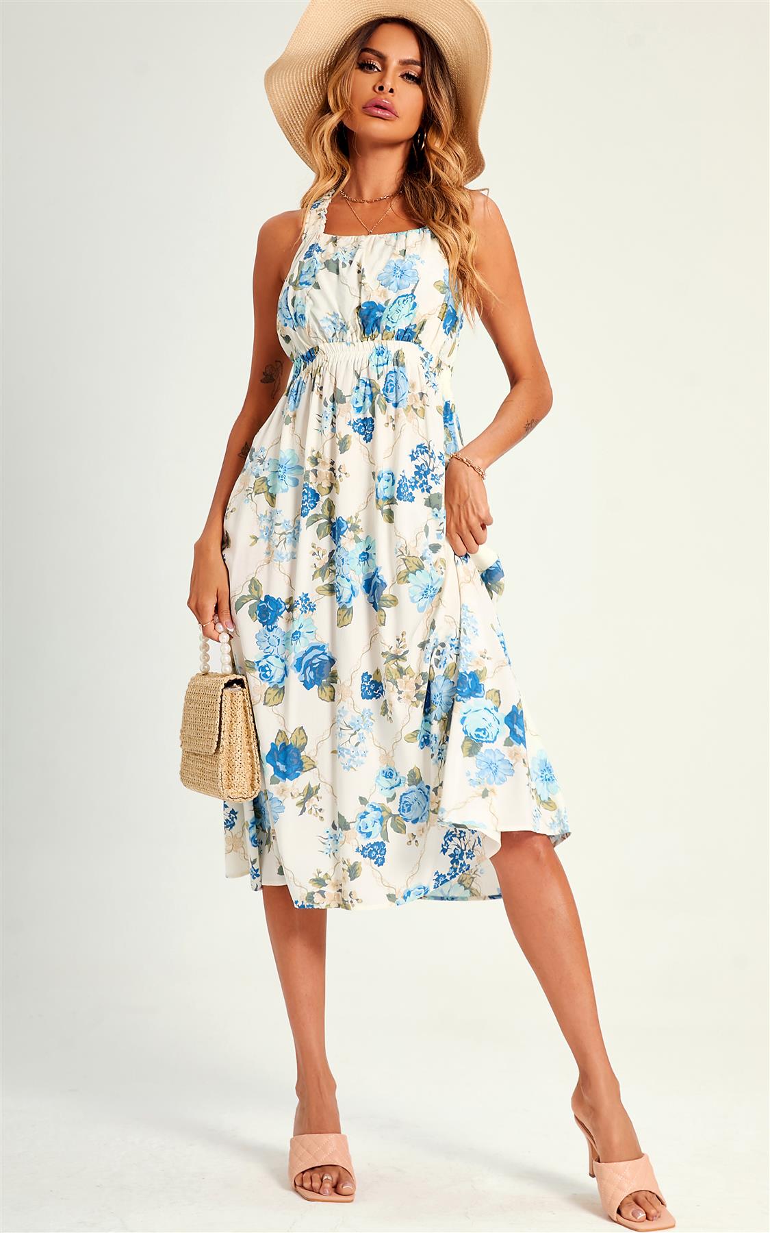 Porzellanrose Midikleid mit gekreuztem Rücken