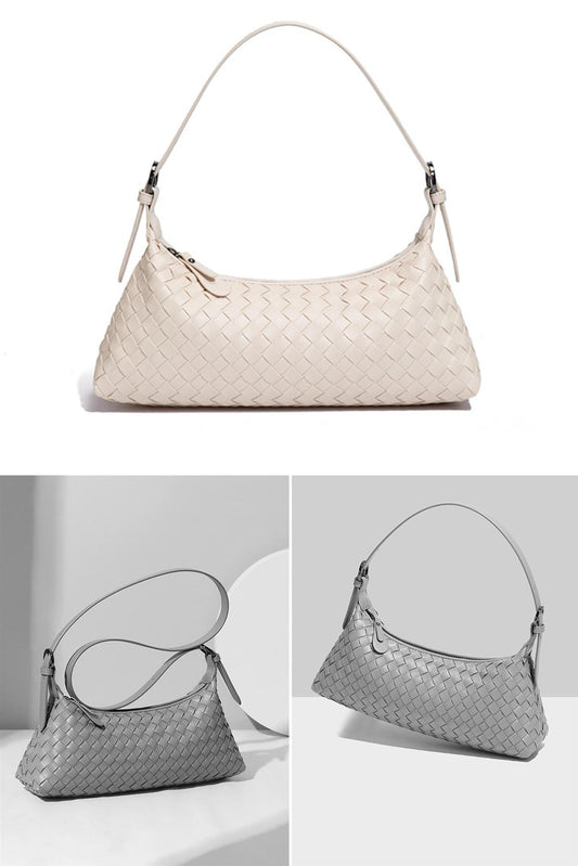 Geflochtene Schultertasche in Off White