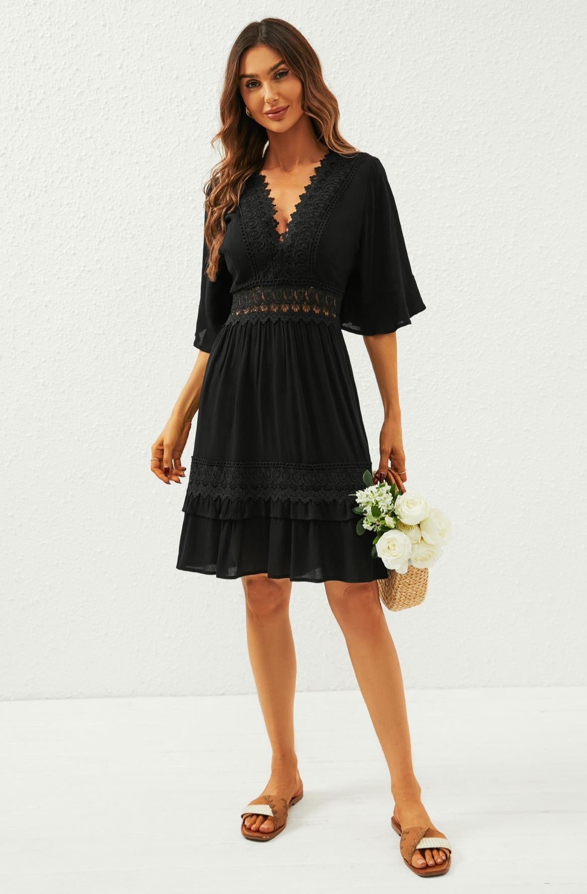 Mitternachtsspitze Boho Kleid mit Volantärmeln
