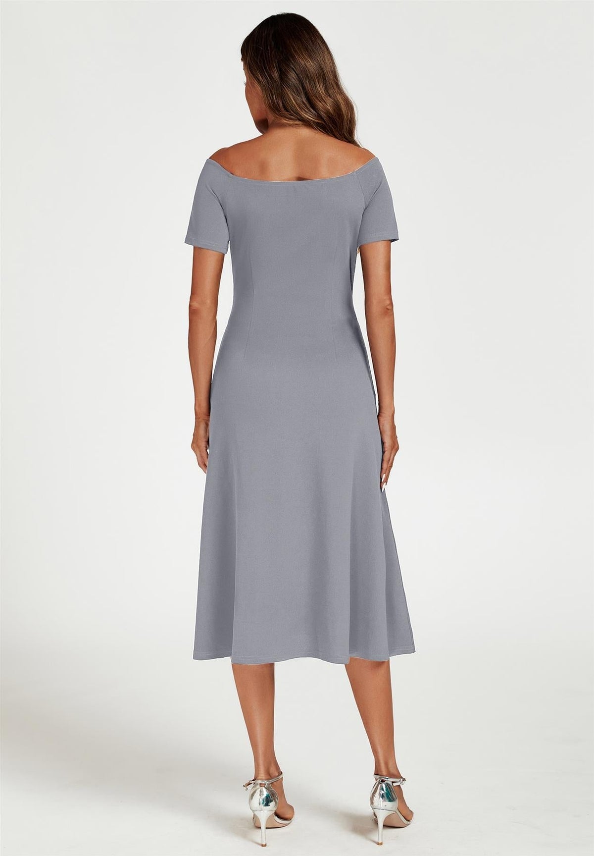 Mondstein Carmen Midikleid mit Schleife in Grau