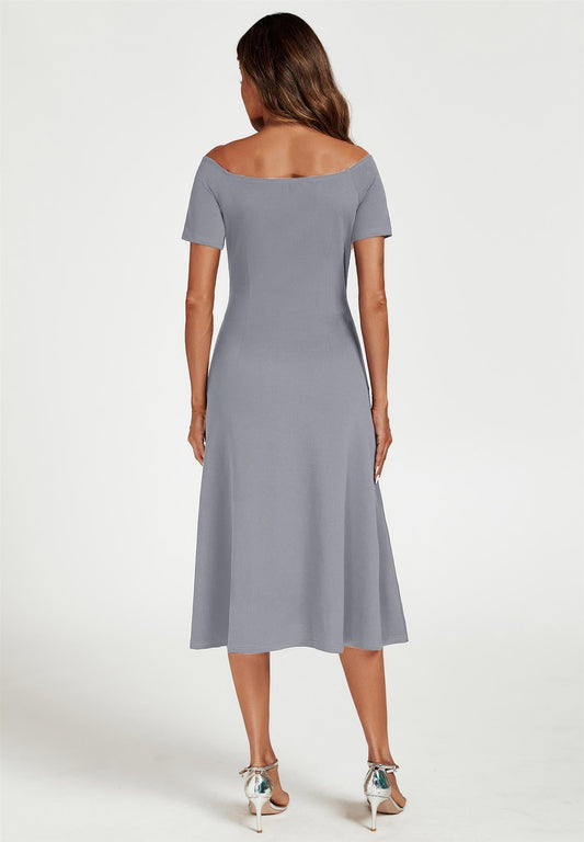 Mondstein Carmen Midikleid mit Schleife in Grau