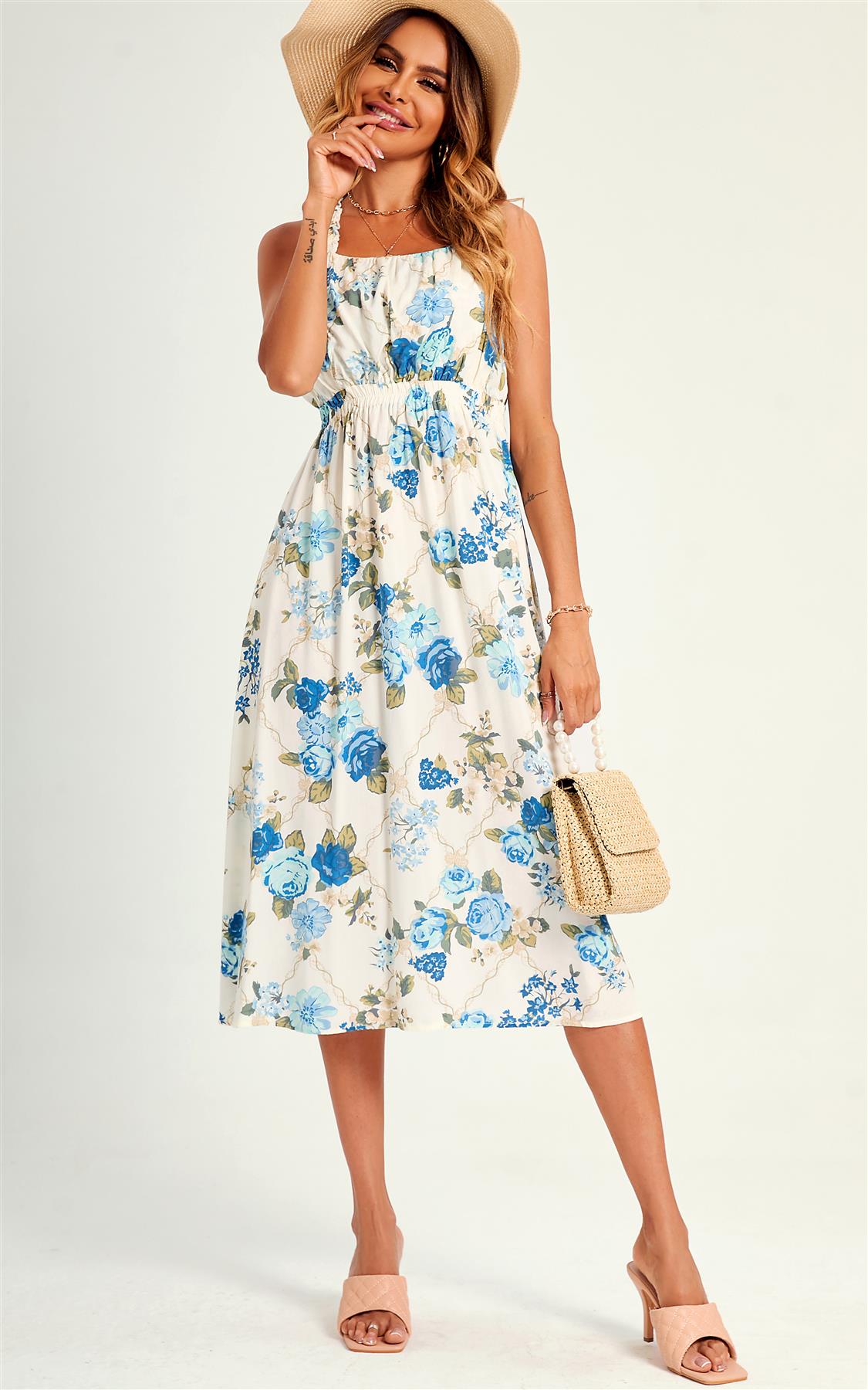Porzellanrose Midikleid mit gekreuztem Rücken