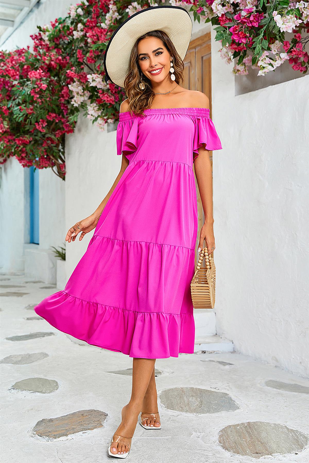 Bougainvillea Carmen Midikleid mit Stufenrock