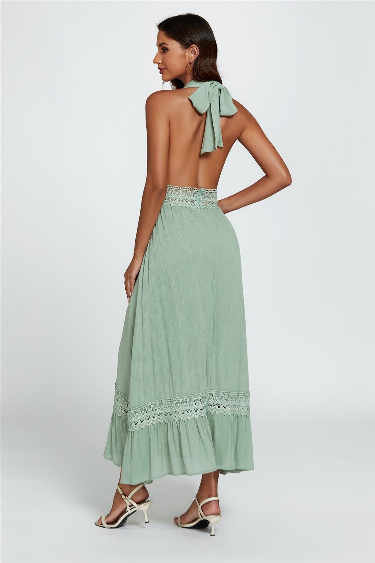 Salbeigarten Neckholder Maxikleid mit Spitze