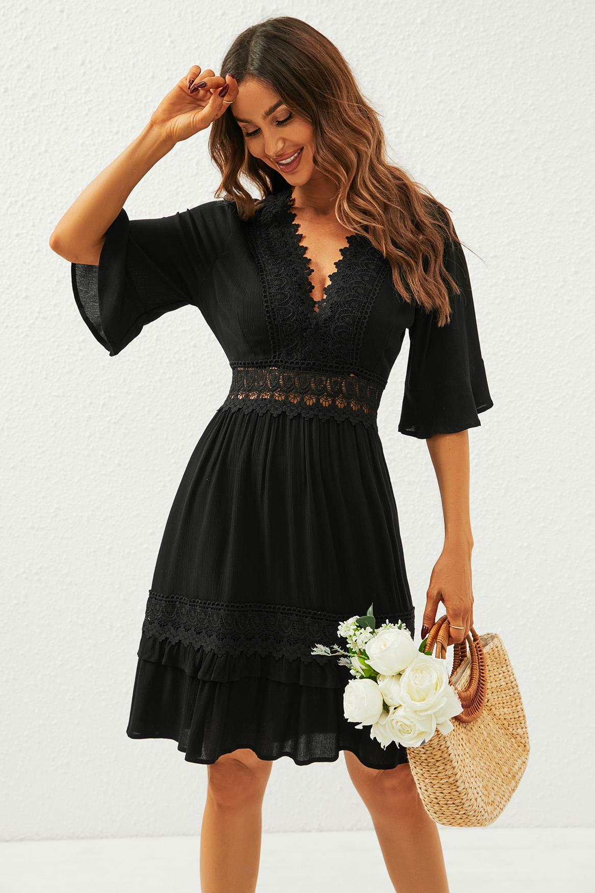 Mitternachtsspitze Boho Kleid mit Volantärmeln