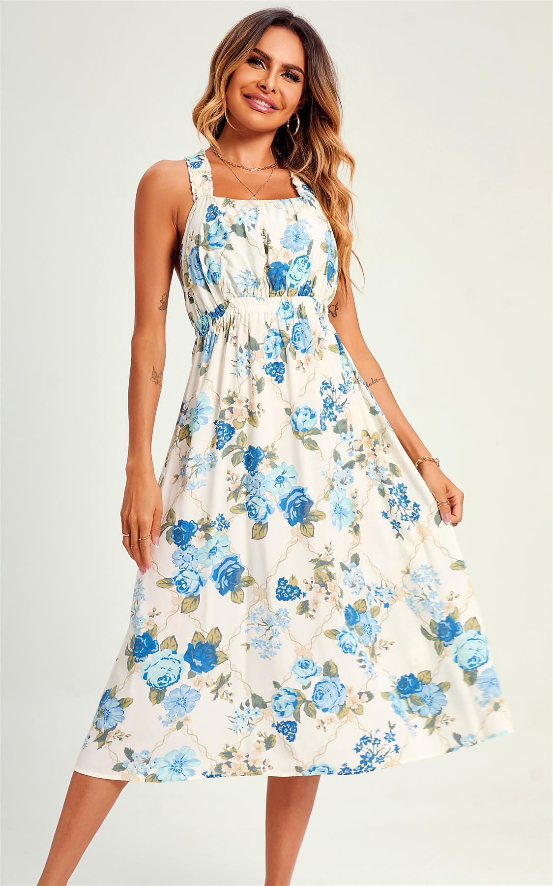 Porzellanrose Midikleid mit gekreuztem Rücken