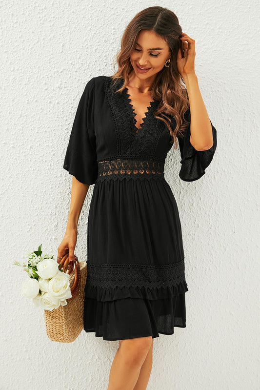 Mitternachtsspitze Boho Kleid mit Volantärmeln