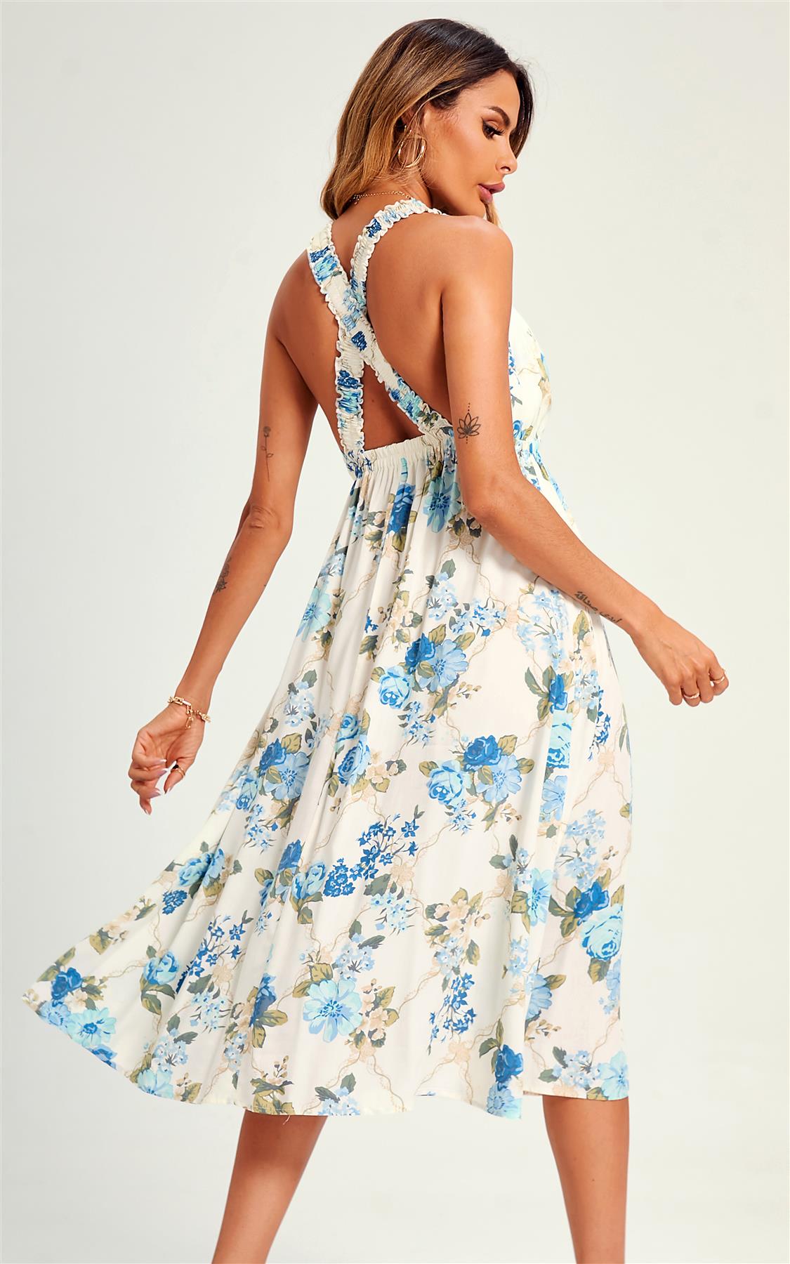 Porzellanrose Midikleid mit gekreuztem Rücken