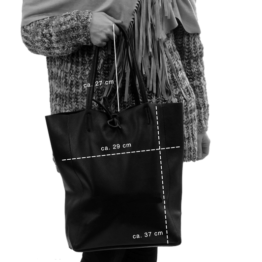 Leder Shopper mit Innentasche Kroko Schwarz